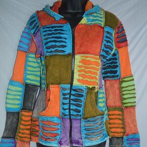 Vintage Boho hooded jacket KPC sz small multi color pockets